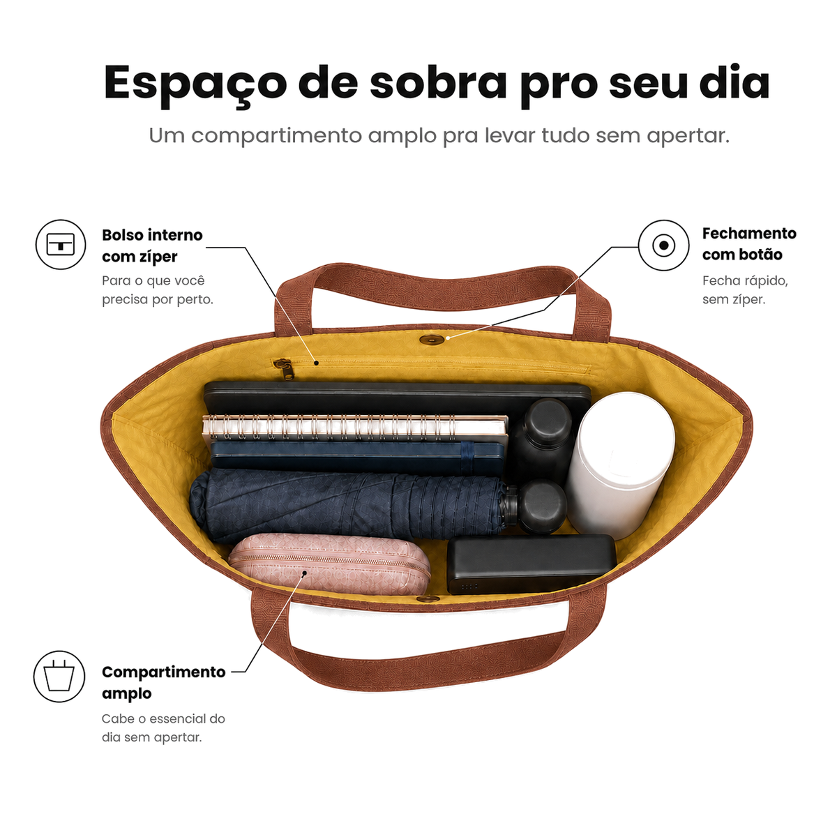 Tote Urban Marrom - espaço interno