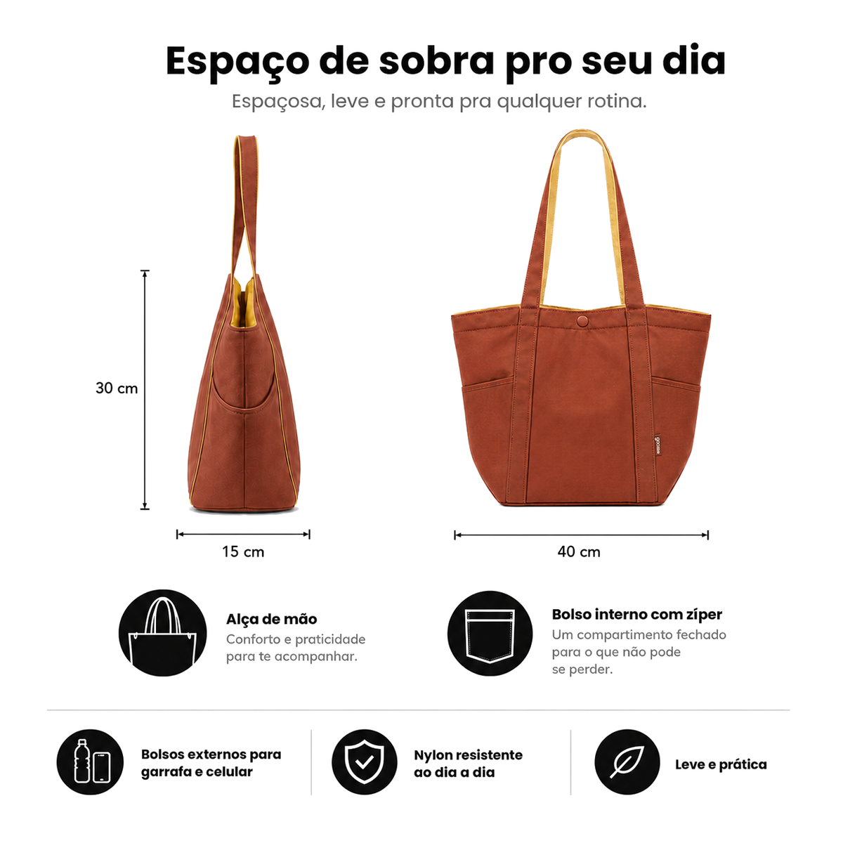Tote Urban Marrom - medidas e características