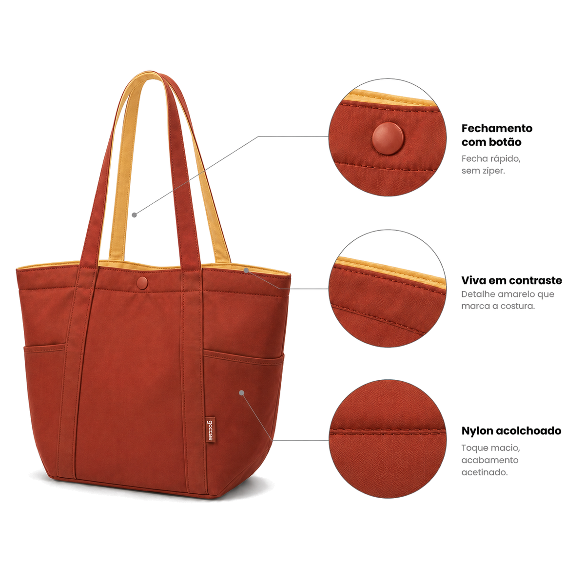 Tote Urban Marrom - detalhes de acabamento