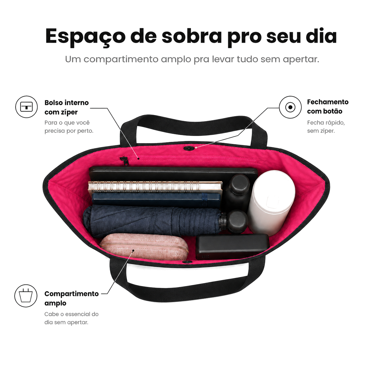 Tote Urban Preta - espaço interno