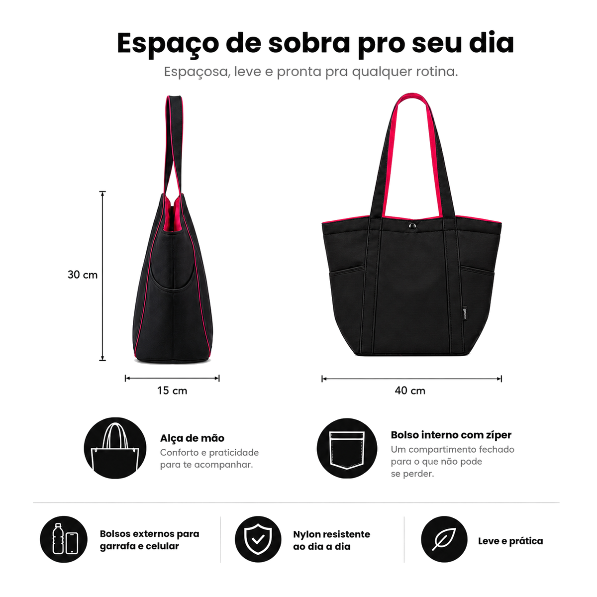 Tote Urban Preta - medidas e características