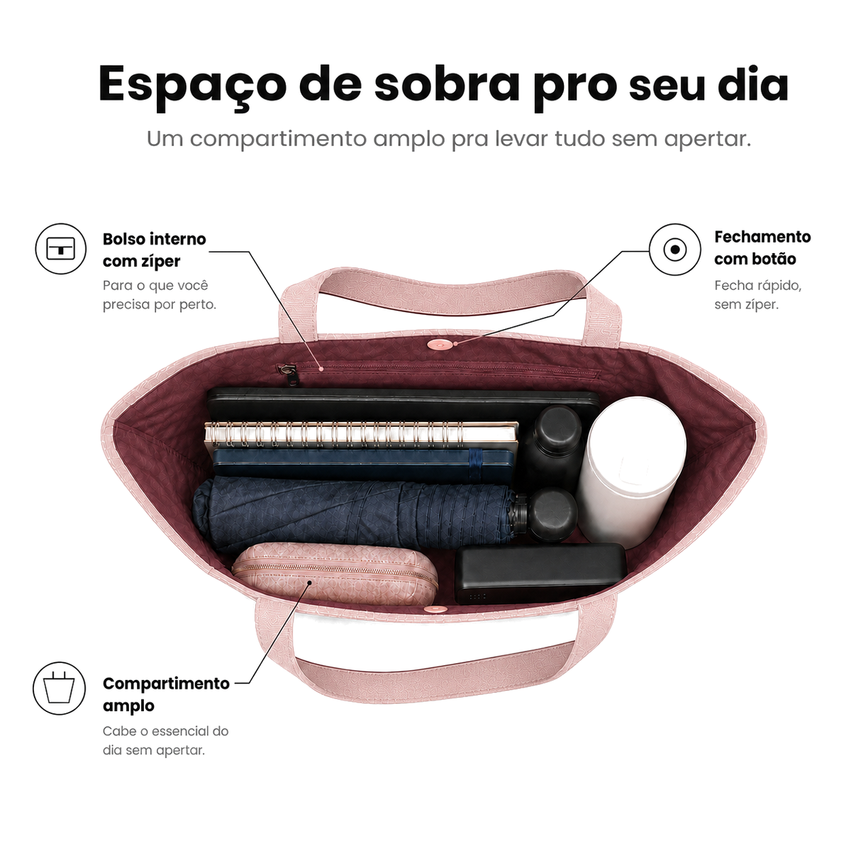 Tote Urban Rosa - espaço interno