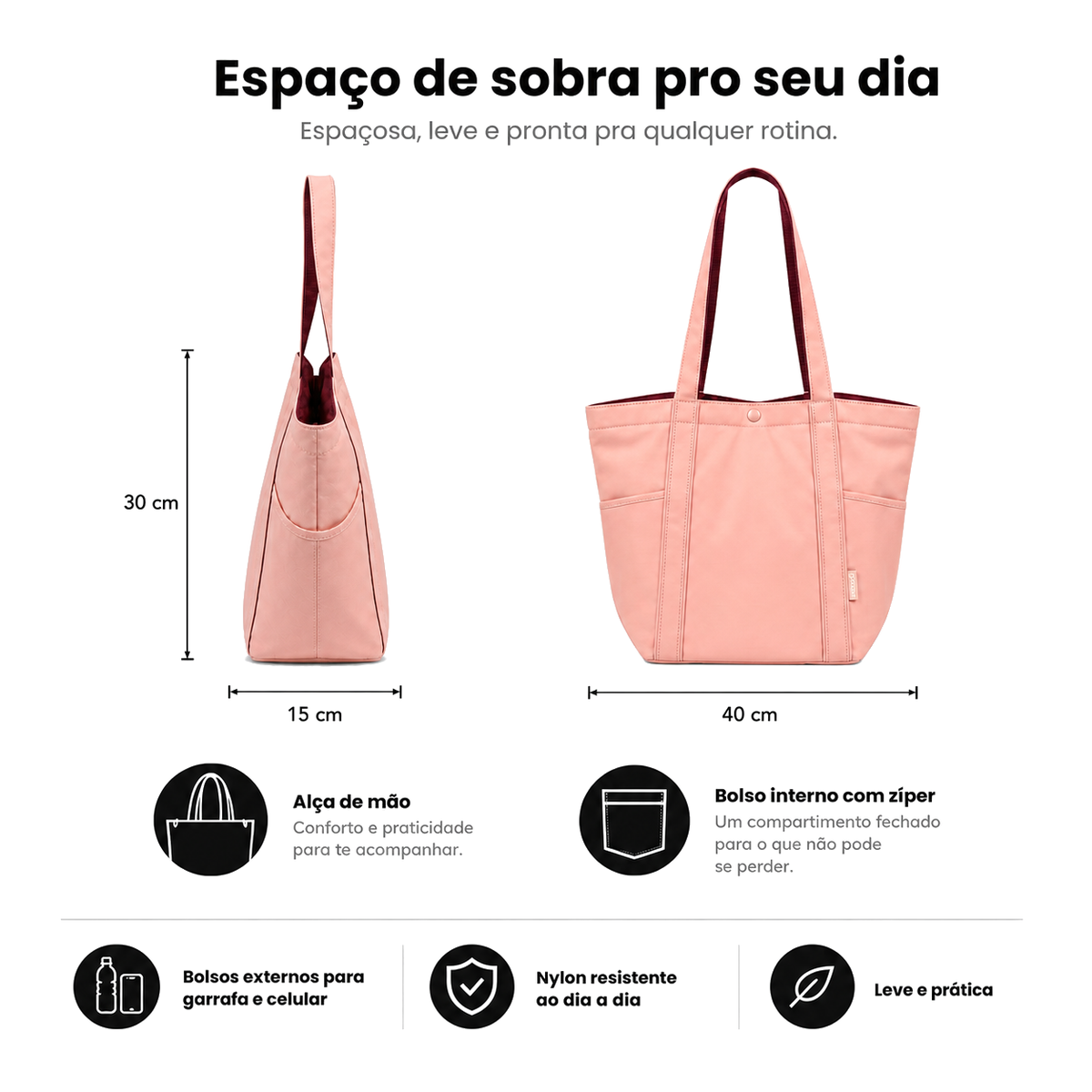 Tote Urban Rosa - medidas e características
