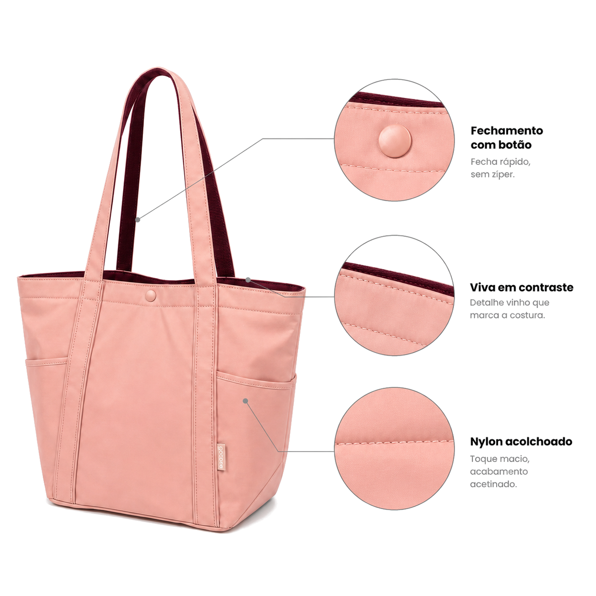 Tote Urban Rosa - detalhes de acabamento