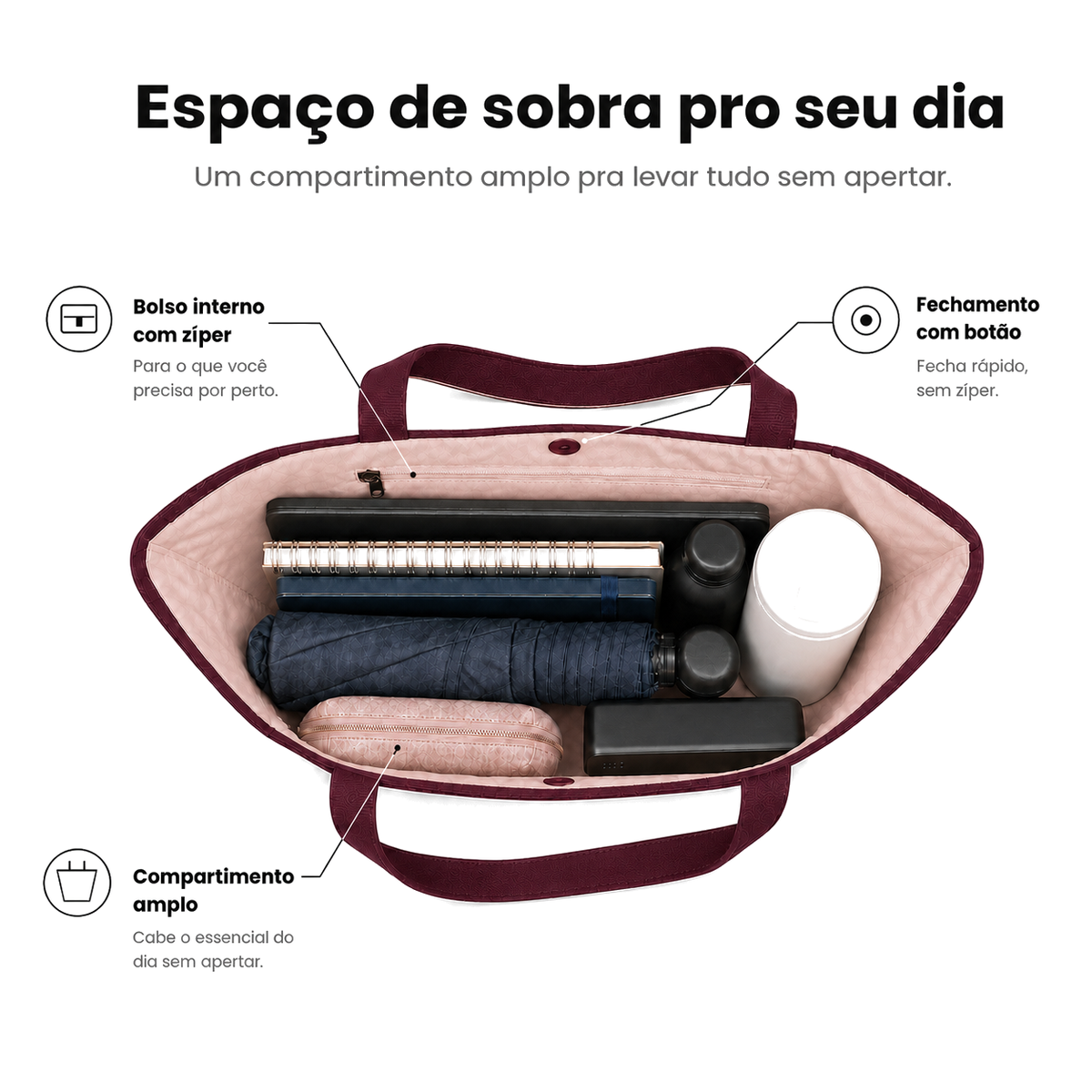 Tote Urban Vinho - espaço interno