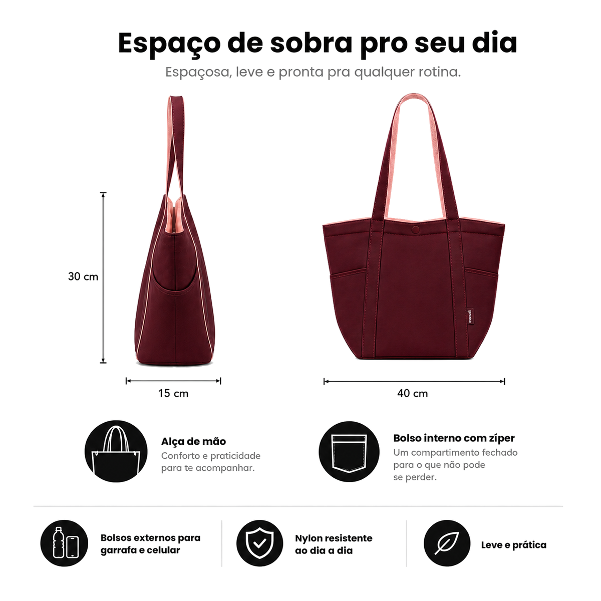 Tote Urban Vinho - medidas e características