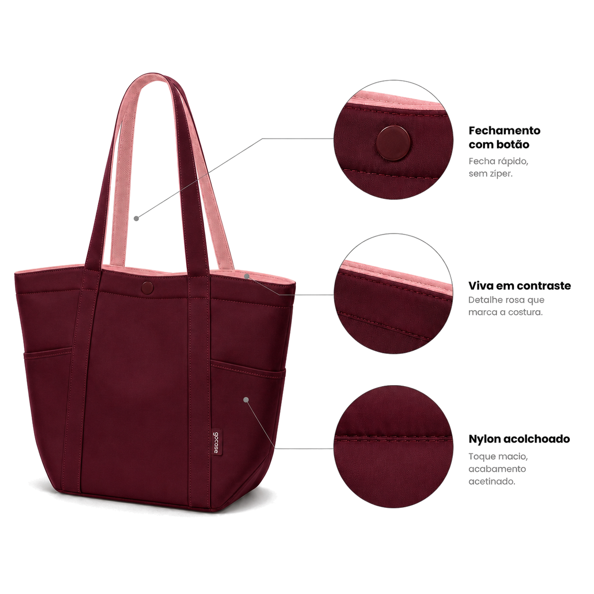 Tote Urban Vinho - detalhes de acabamento